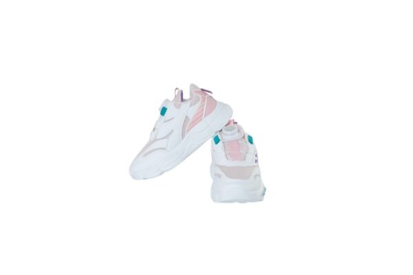 "Front view of Z- Pixie Sprint Kids Sneakers in pastel hues, showcasing the stylish design and signature spin dial mechanism."