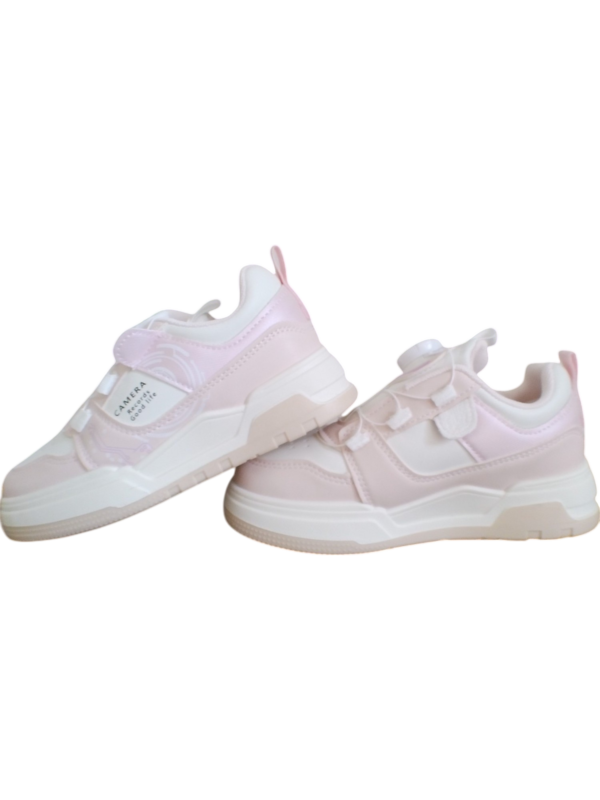 Side view of Z-StarLuxe Girls Comfort Sneakers highlighting the adjustable toggle strap"