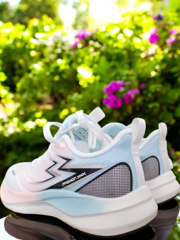 Close-up of the synthetic overlays on Z-Lightning Stride Runners, emphasizing durability and support."