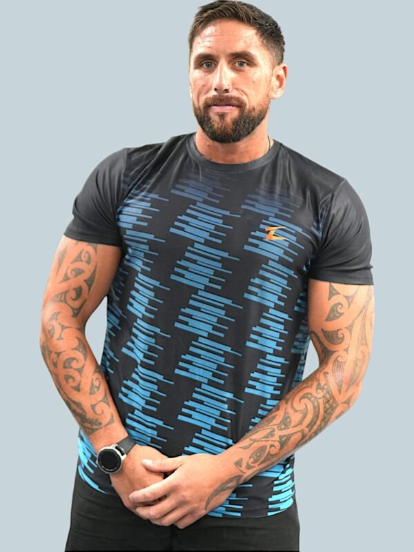 Geo Motion Men's Performance Tee with moisture-wicking polyester blend front view"