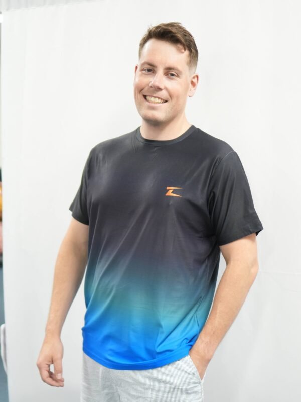 Front view of z momentum mens performance shirt showcasing advanced sweat-wicking design
