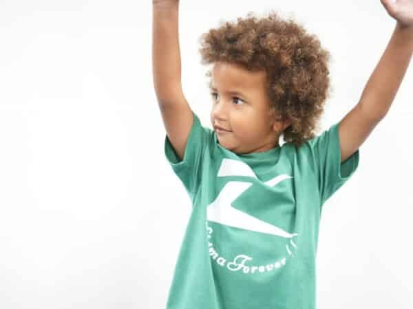 "Green Z-Sigma kids' graphic t-shirt with bold logo, breathable cotton fabric."