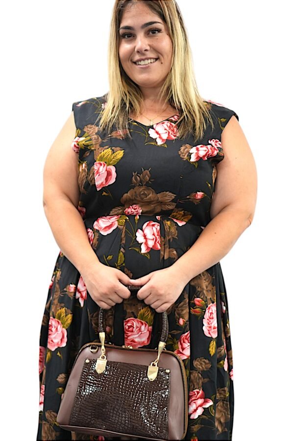 "Front view of Z - Midnight Bloom Dress (Linen) showcasing its elegant silhouette and premium linen fabric."